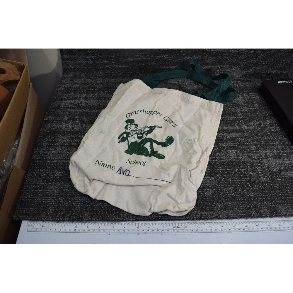 Grasshopper Green Preschool Canvas Tote Bag Ava 13x14 Kids School White Green